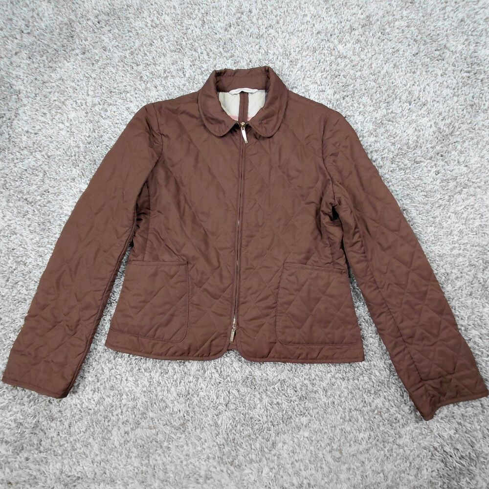 Burberry Quilted Jacket Womens Medium Brown Nova Check Full Zip Collar READ